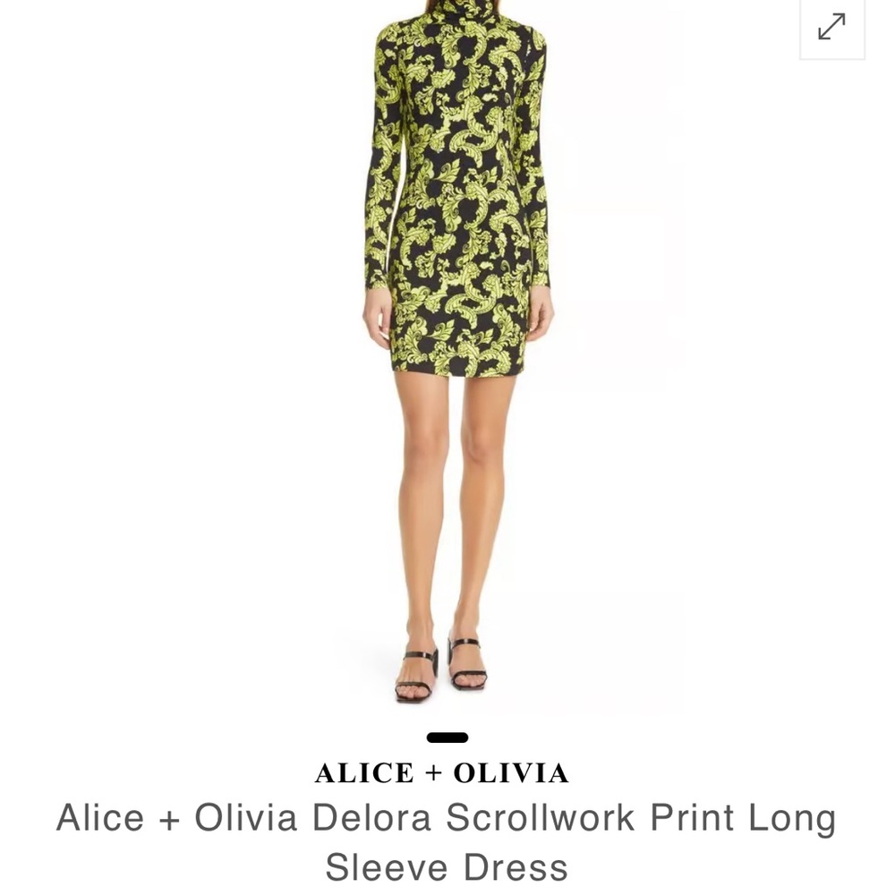 Alice + Olivia Green Scrollwork Print Dress